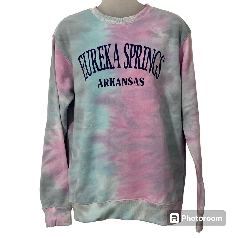 Baypointe Womens Medium Sweatshirt Crew Neck Fleece Tie Dye Pink Green Blue